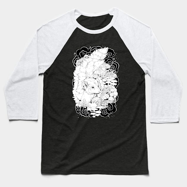 Mushroom Witch - Black and White Baseball T-Shirt by Plaguedog